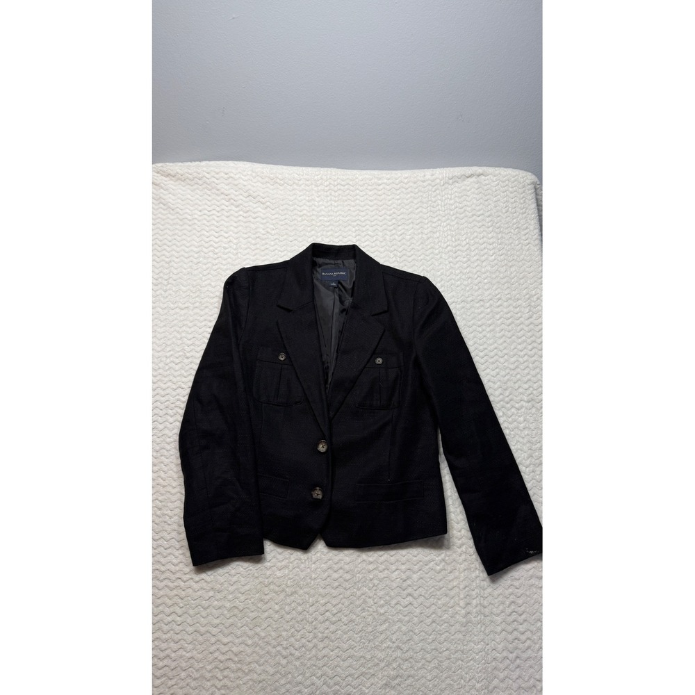 Banana Republic Womens Black Cotton Linen Textured Blazer Jacket Size 12 4291